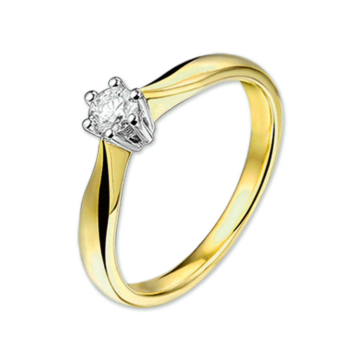 Bicolor gouden ring met een briljant geslepen diamant van 0.25 ct, in een klassieke zetting.