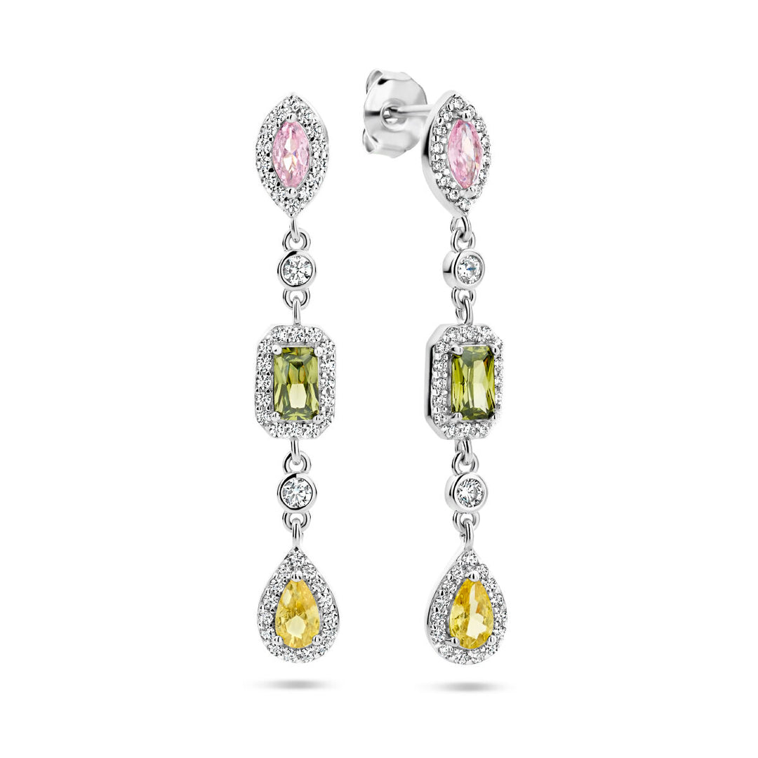 oorhangers meerdere kleuren zirkonia halo zilver gerhodineerd