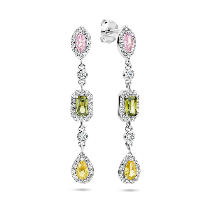 oorhangers meerdere kleuren zirkonia halo zilver gerhodineerd