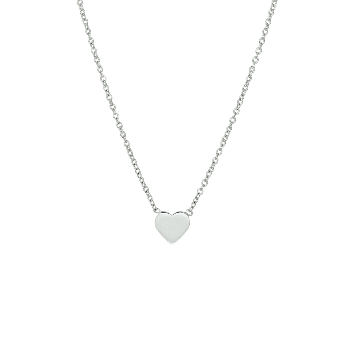 Zilveren gerhodineerd collier met een hartvormige hanger, verstelbaar van 41 tot 46 cm.