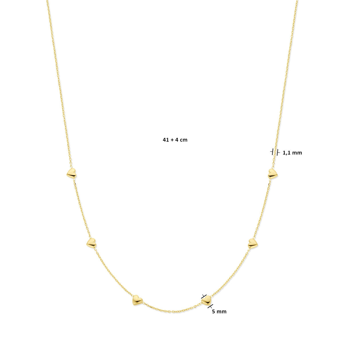 necklace hearts 41 + 4 cm 3 micron silver gold plated (yellow)