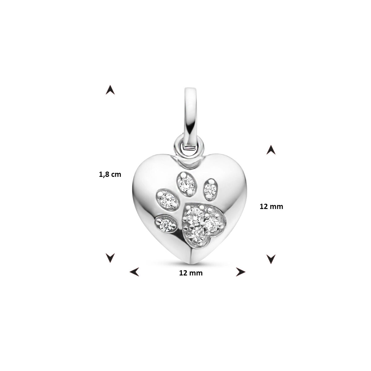 hanger hart en hondenpoot zirkonia zilver gerhodineerd