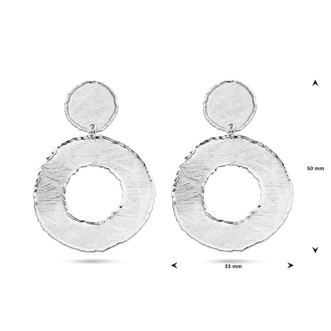 oorhangers gescratcht cirkels 50 mm zilver gerhodineerd