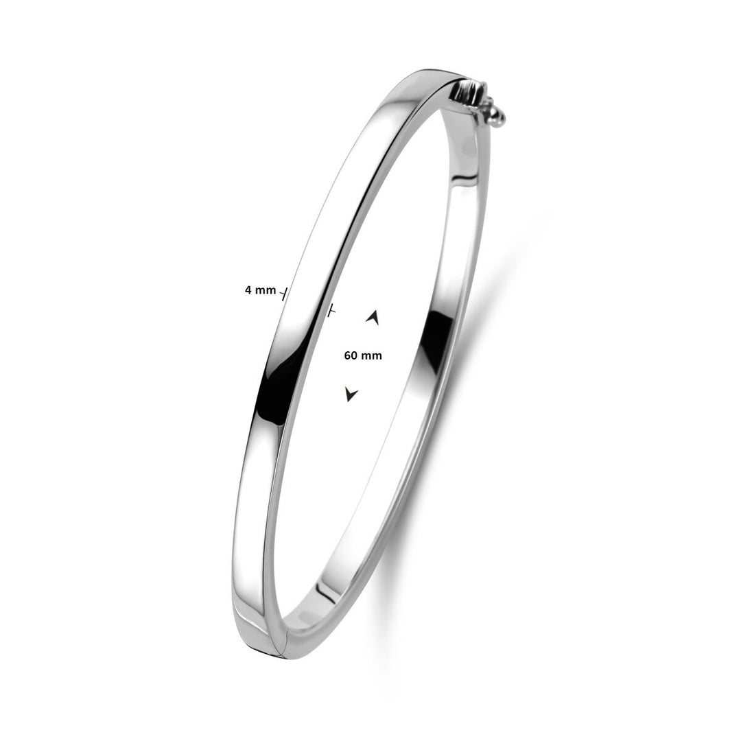 bangle flat hinge solid 4.0 mm silver rhodium plated