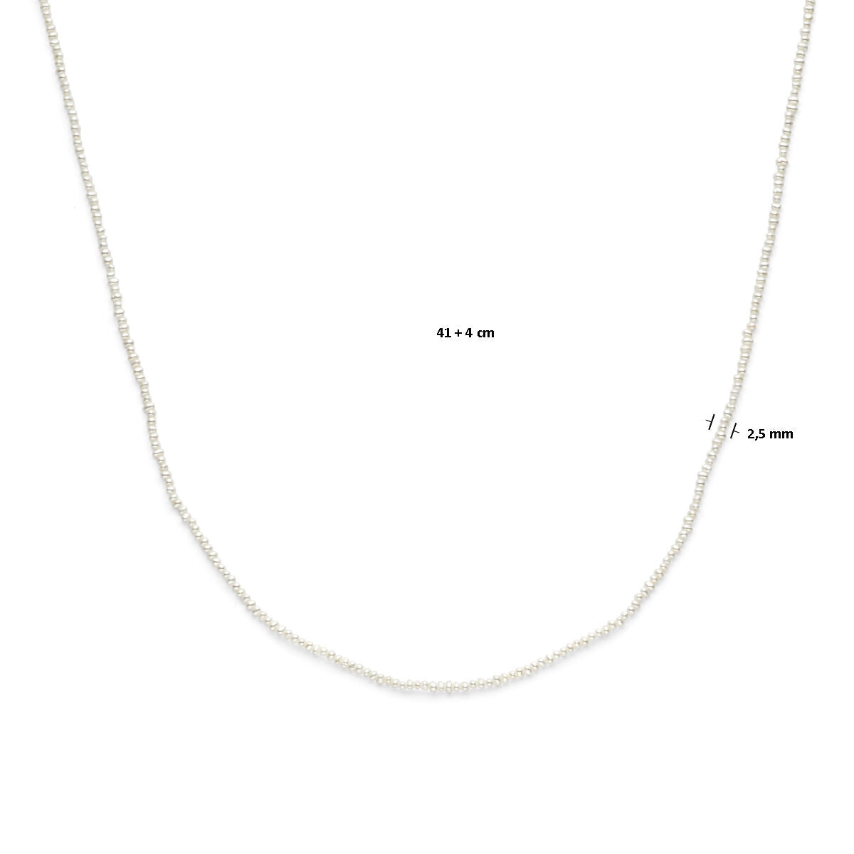 collier parels 41 - 45 cm zilver gerhodineerd