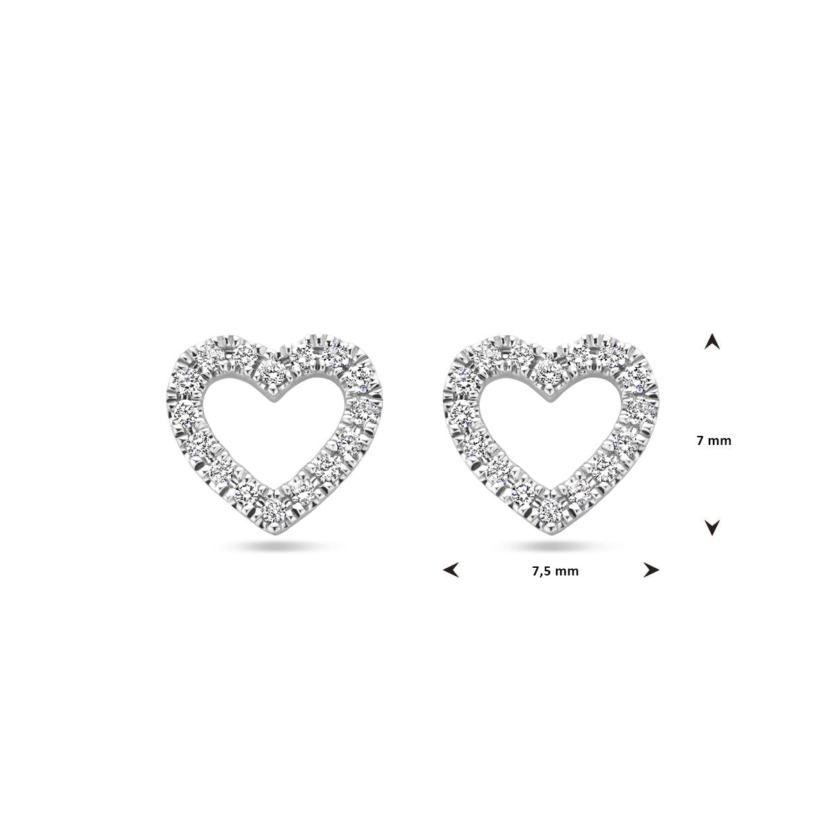 oorknoppen hartje diamant 0.11ct (2x 0.055ct) h si 7 mm 14K witgoud