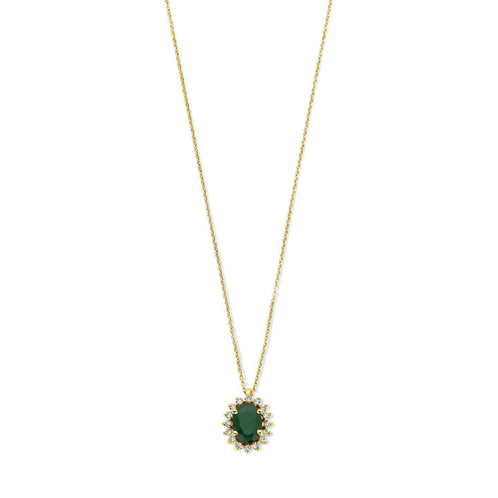 Gold ladies necklace emerald and diamond 14K