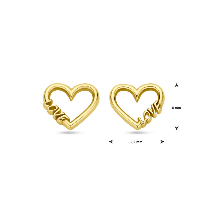 Van der Kooij Collection - ear studs heart and love 8 mm 14K yellow gold