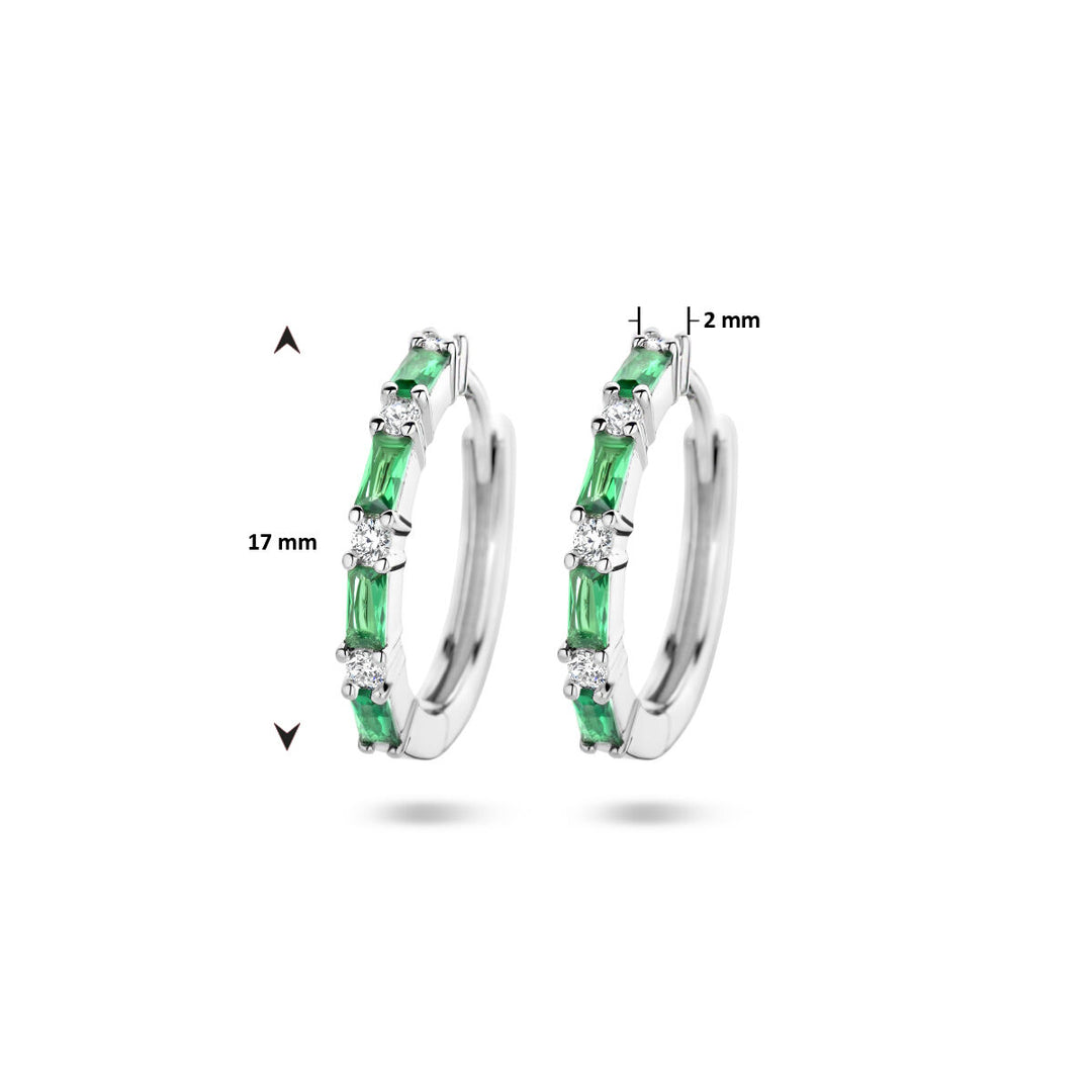 klapoorringen groen en wit zirkonia zilver gerhodineerd