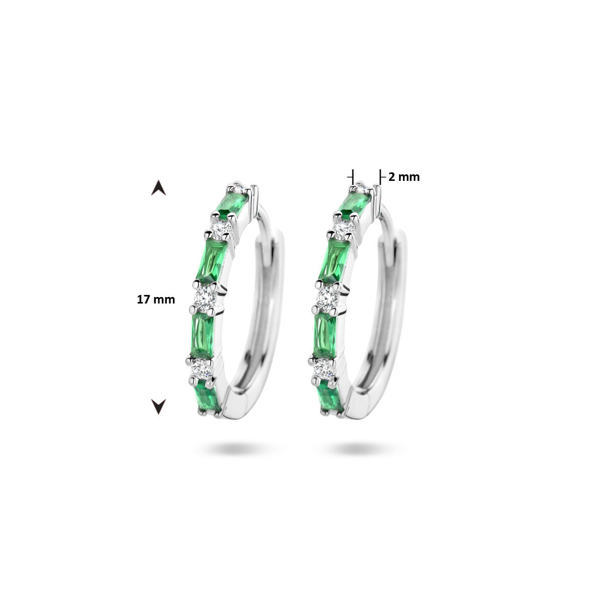 klapoorringen groen en wit zirkonia zilver gerhodineerd