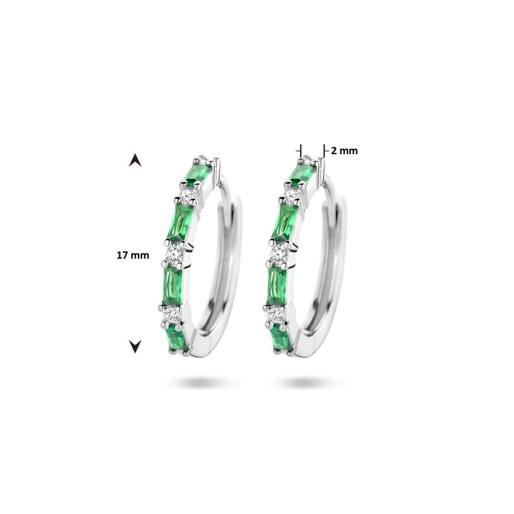 klapoorringen groen en wit zirkonia zilver gerhodineerd