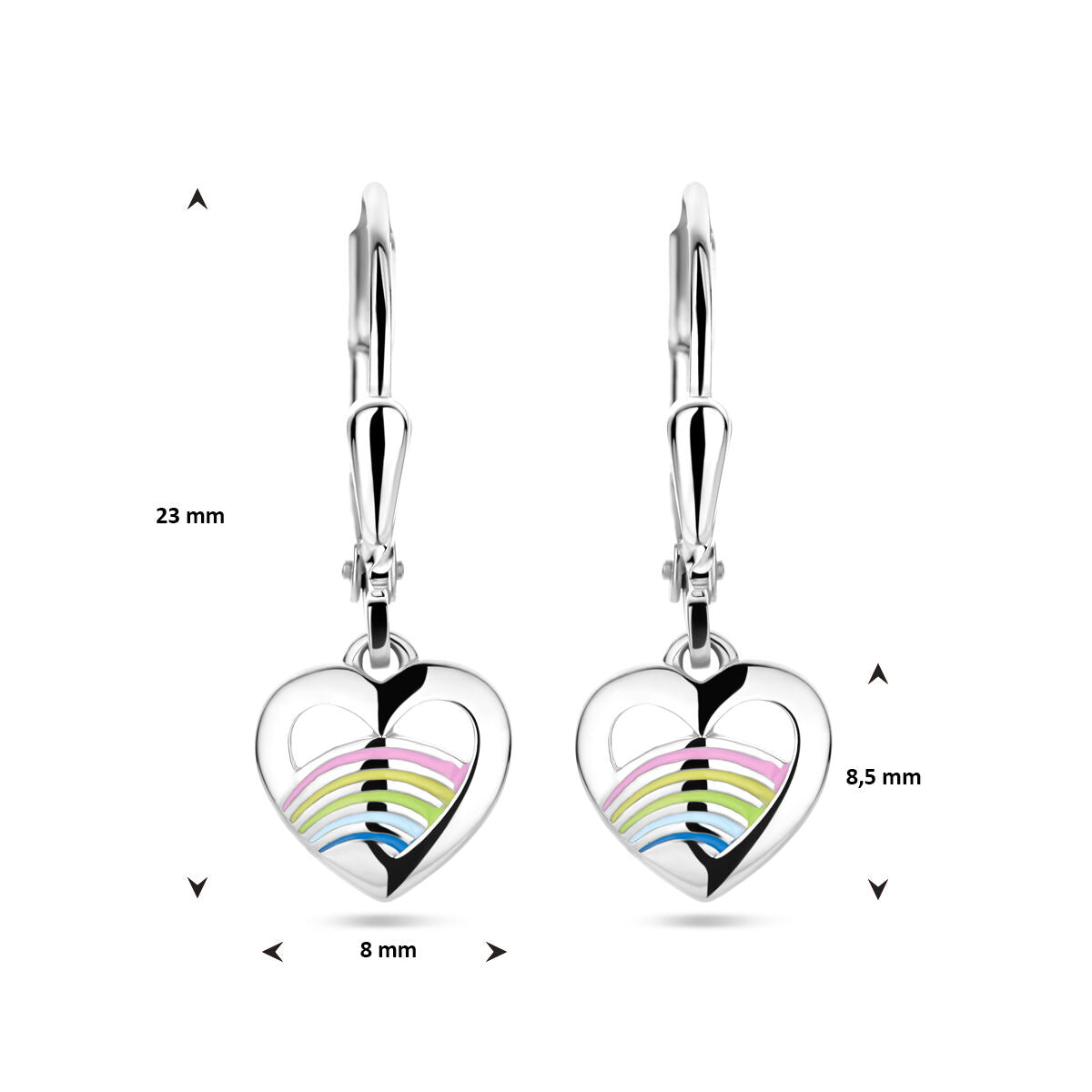 earrings heart enamel silver rhodium plated