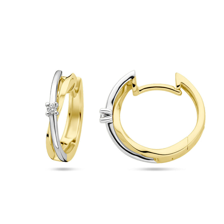 klapoorringen diamant 0.03ct (2x 0.015ct) h si 14K bicolor goud geel/wit