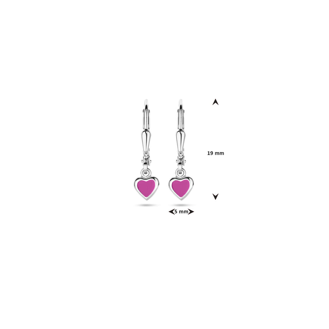 oorhangers hart roze emaille brisur haak 19 mm zilver gerhodineerd