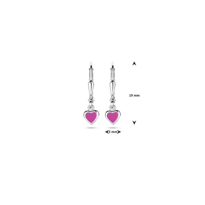 oorhangers hart roze emaille brisur haak 19 mm zilver gerhodineerd