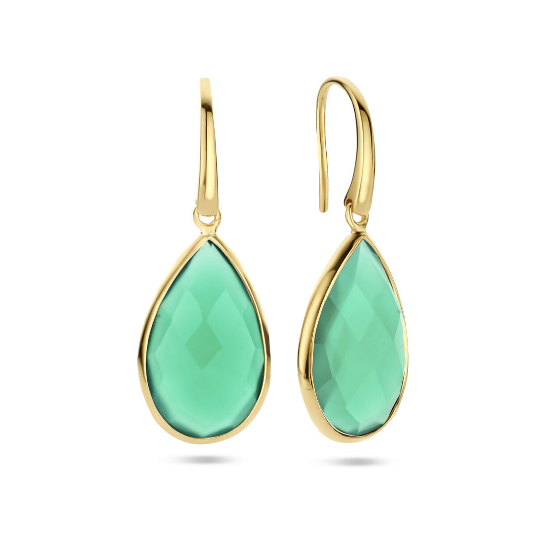 Ohrringe grüner Achat Französischer Haken Silber vergoldet (gelb)