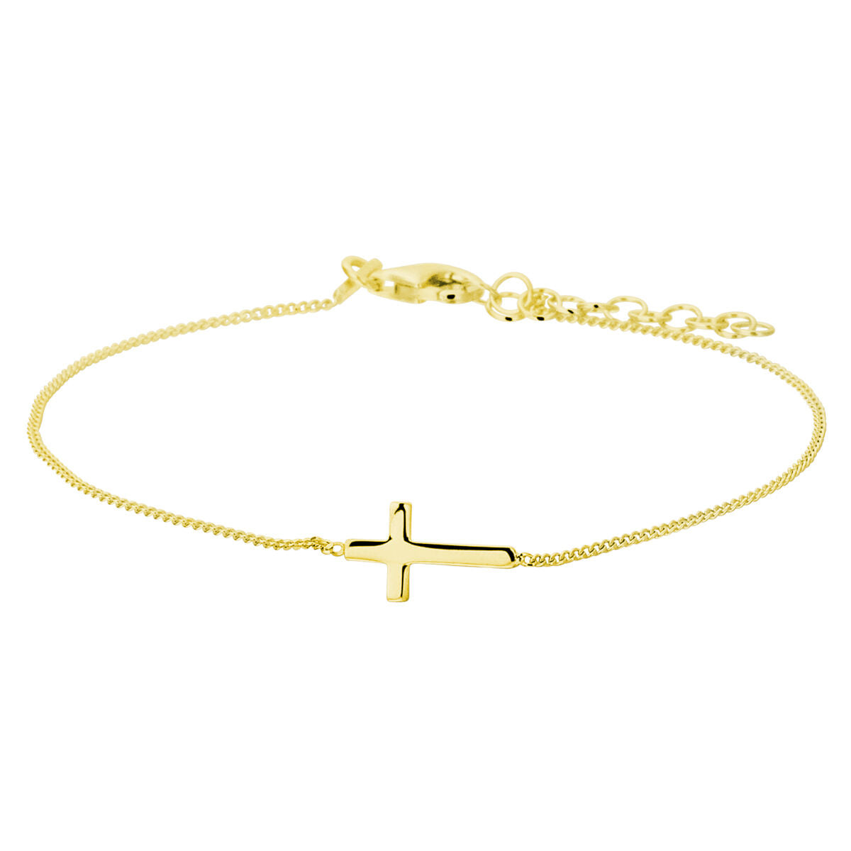 Zilveren vergulde armband met een kruis, 17 cm lang met een verlengketting van 3 cm.