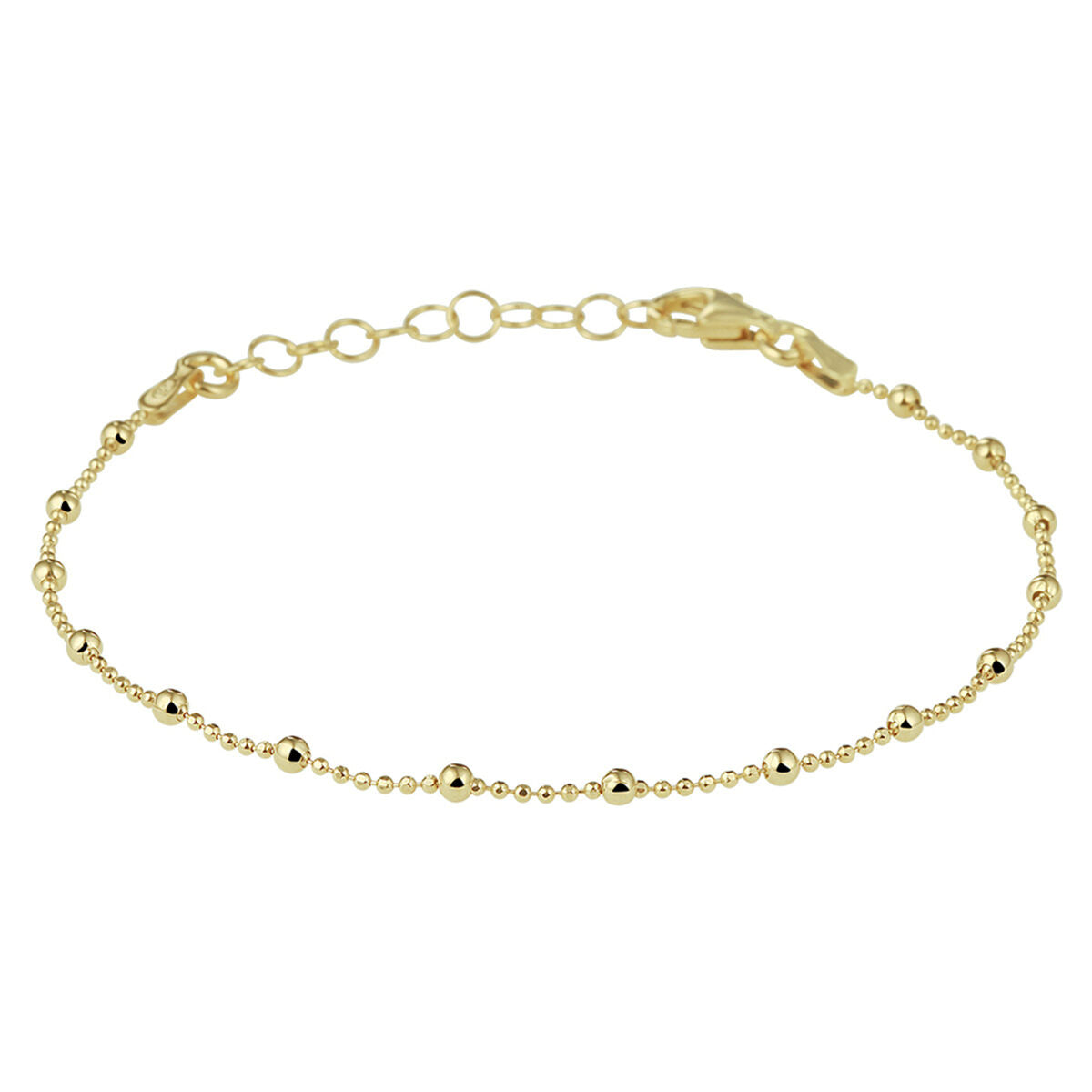 Armband van verguld zilver met bolletjes van 2,0 mm, lengte 16 + 3 cm.
