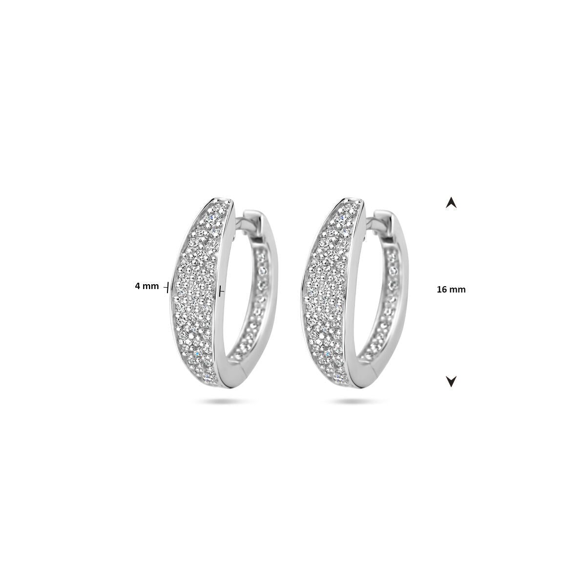 klapoorringen zirkonia 16 mm zilver gerhodineerd