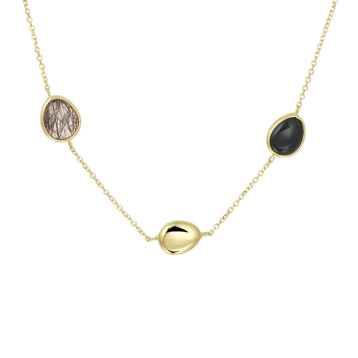 Gold ladies necklace black rutile and onyx 14K