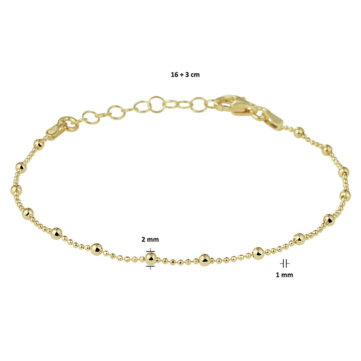armband bolletjes 2,0 mm 16 + 3 cm 3 micron zilver verguld (geel)