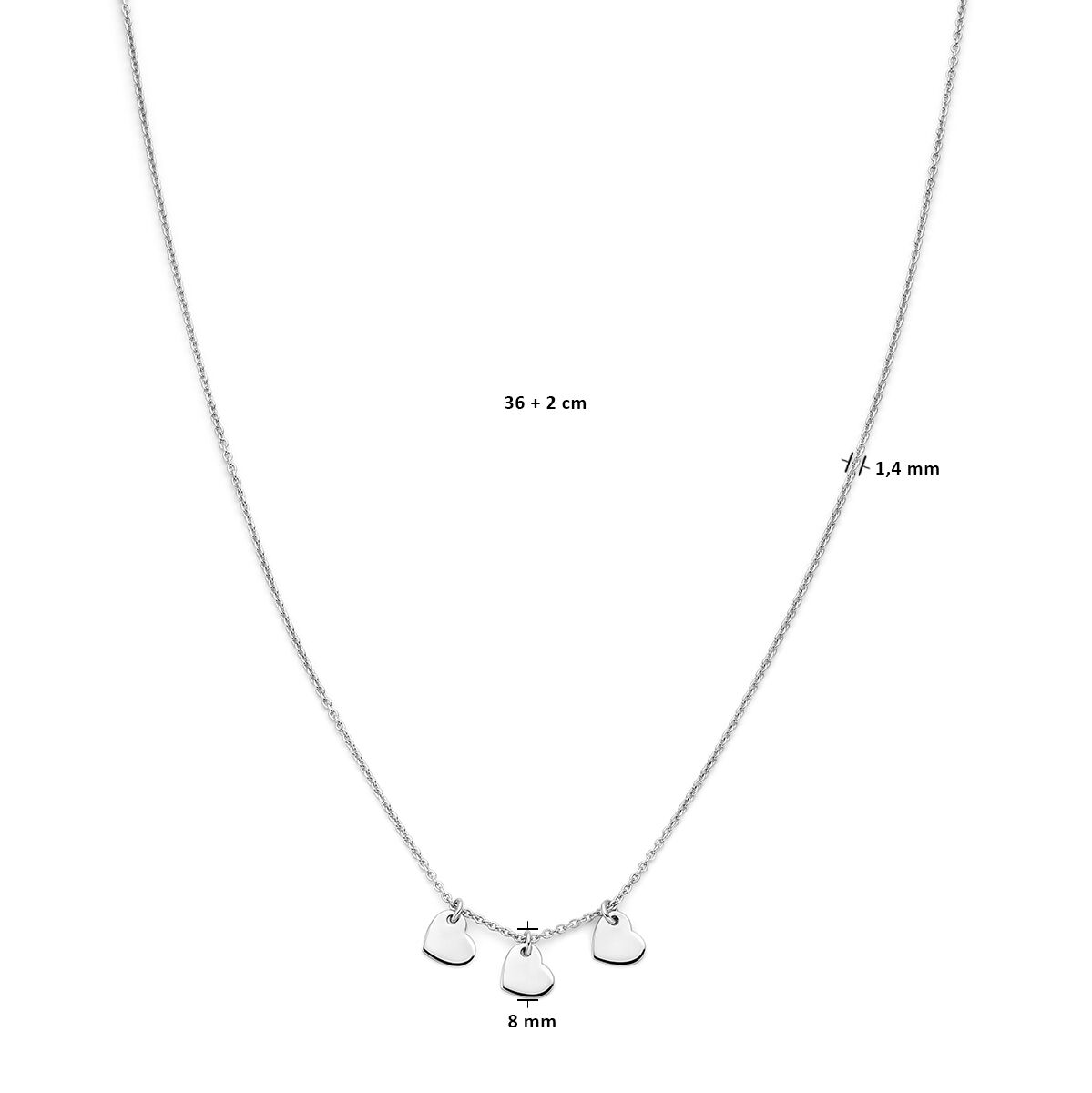 necklace hearts 36 + 2 cm silver rhodium plated