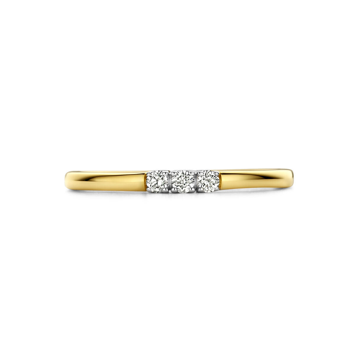 memoire ring trilogie diamant 0.09ct h si 14K bicolor goud geel/wit