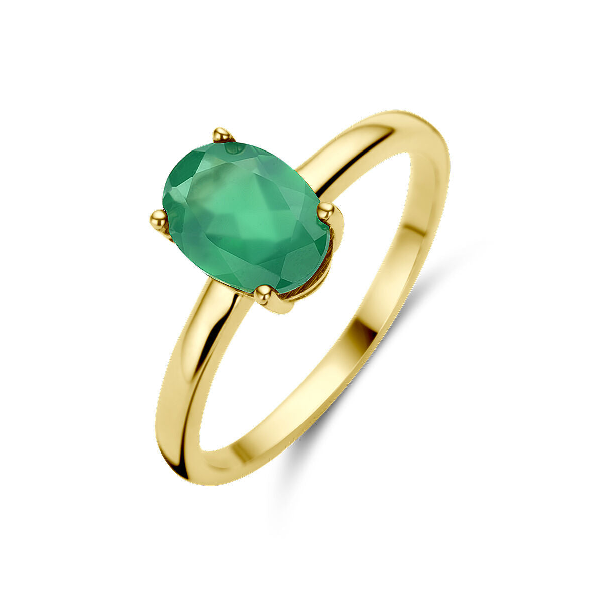 Ring van 14K geelgoud met een ovale, groene agaatsteen.
