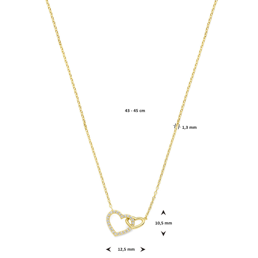 Gold ladies necklace with zirconia hearts 14K