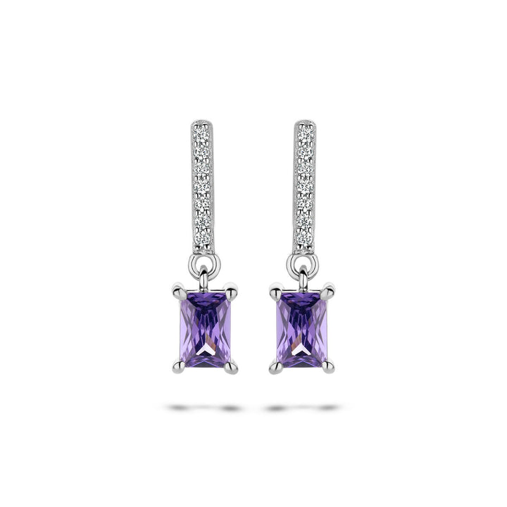 Ohrringe mit amethystfarbenem und weißem Zirkonia, Silber rhodiniert