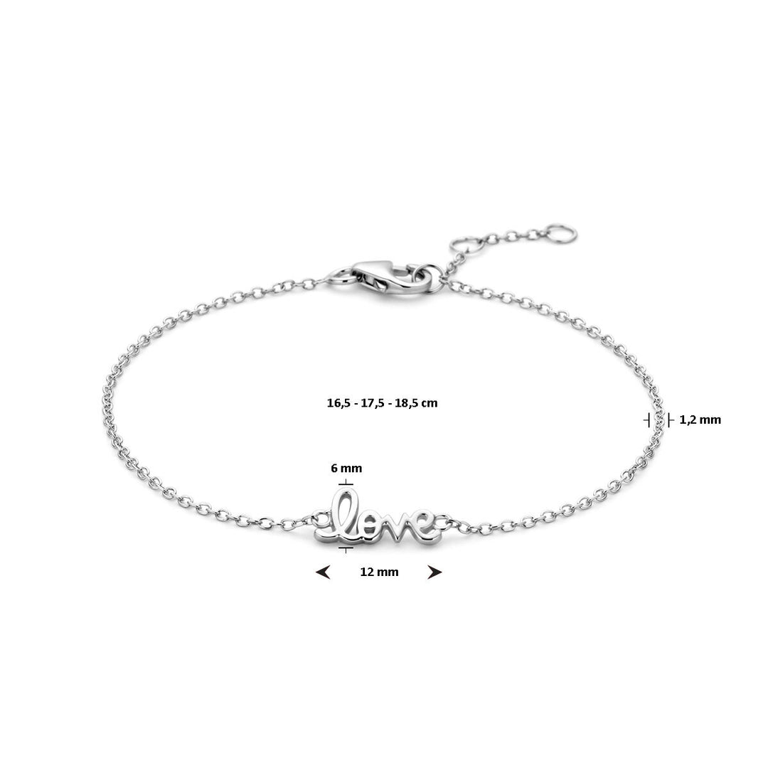 armband love 16,5 - 17,5 - 18,5 cm zilver gerhodineerd