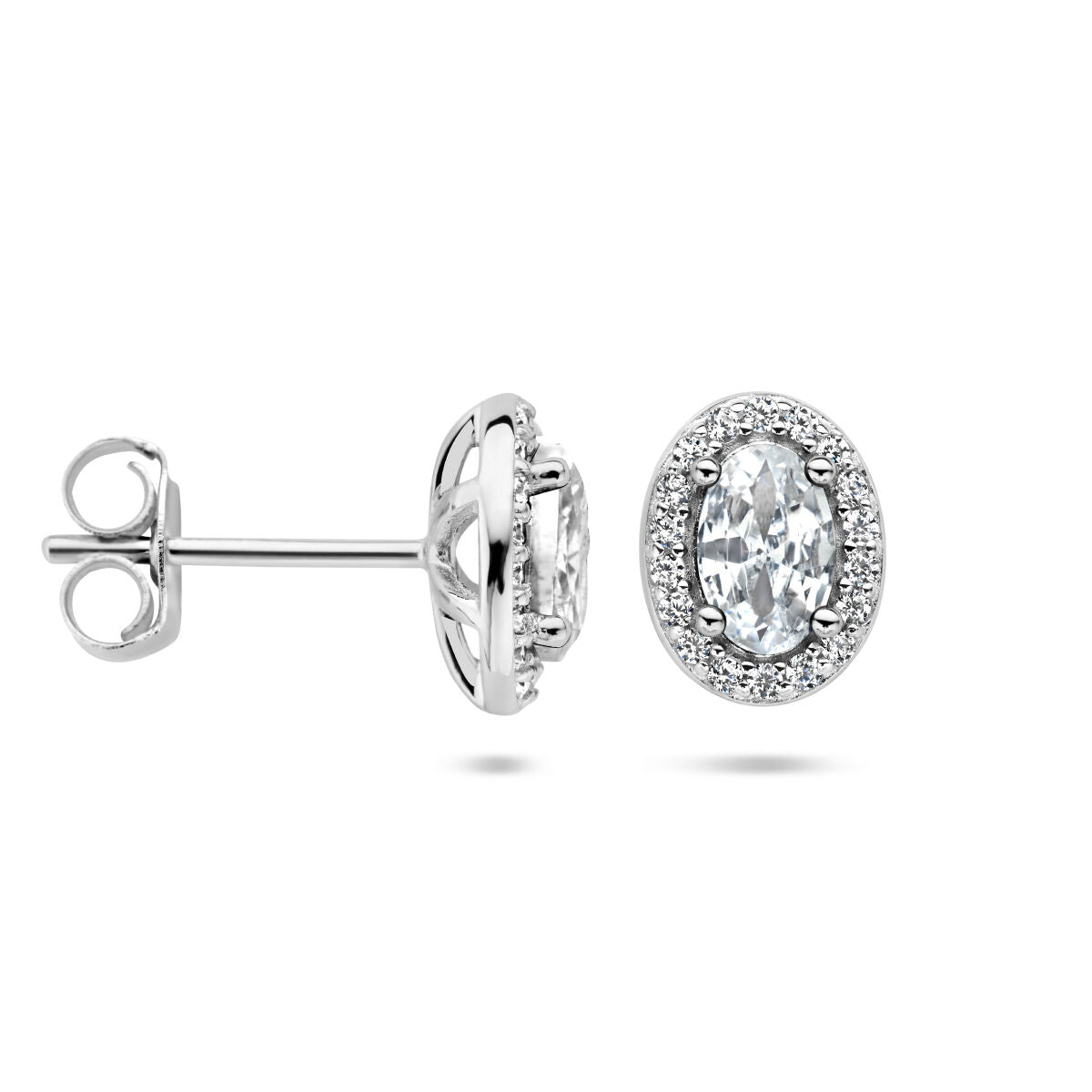 ear studs zirconia halo silver rhodium plated