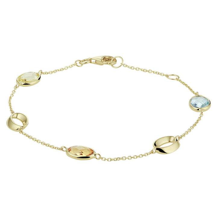 Gold bracelet ladies natural color stones 14K