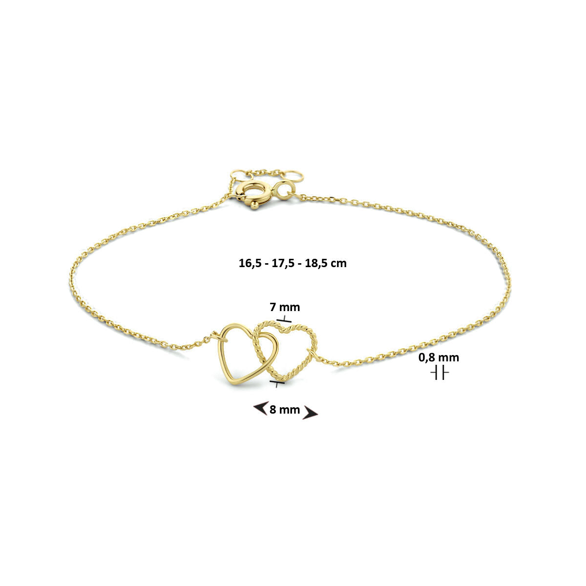 bracelet hearts 16.5 - 17.5 - 18.5 cm 14K yellow gold