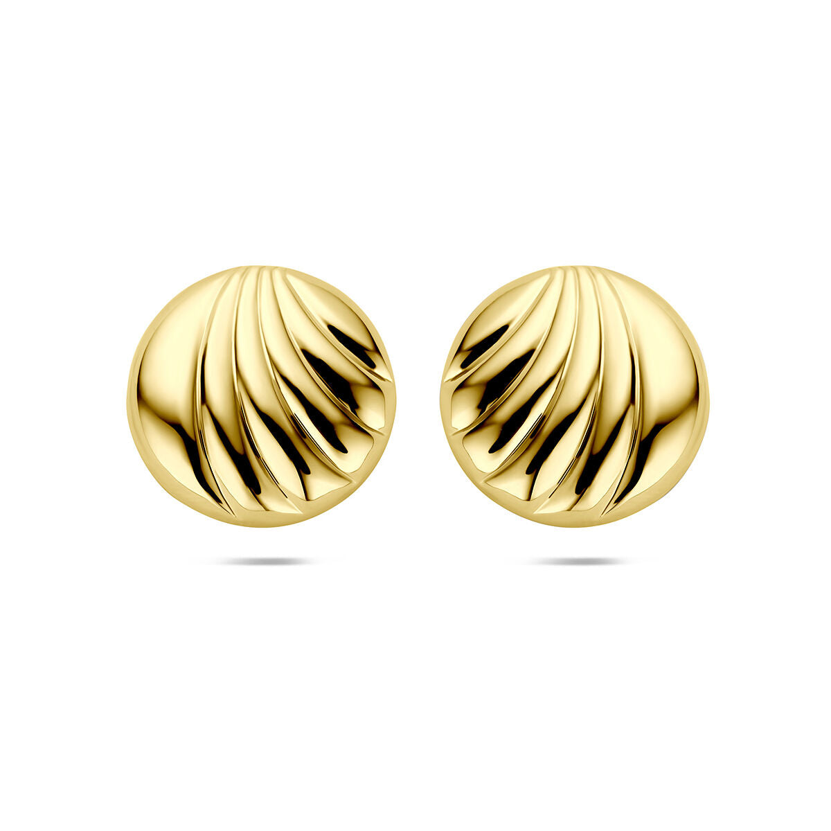 Vergulde zilveren oorknoppen met een golvende structuur, diameter van 18 mm.