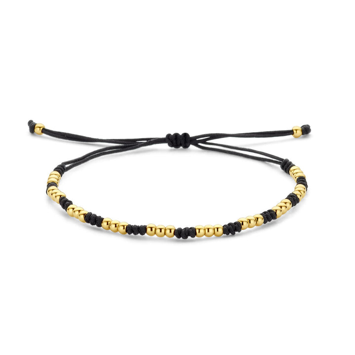 armband bolletjes 13 - 26 cm 14K goud met rubber/nylon/leer