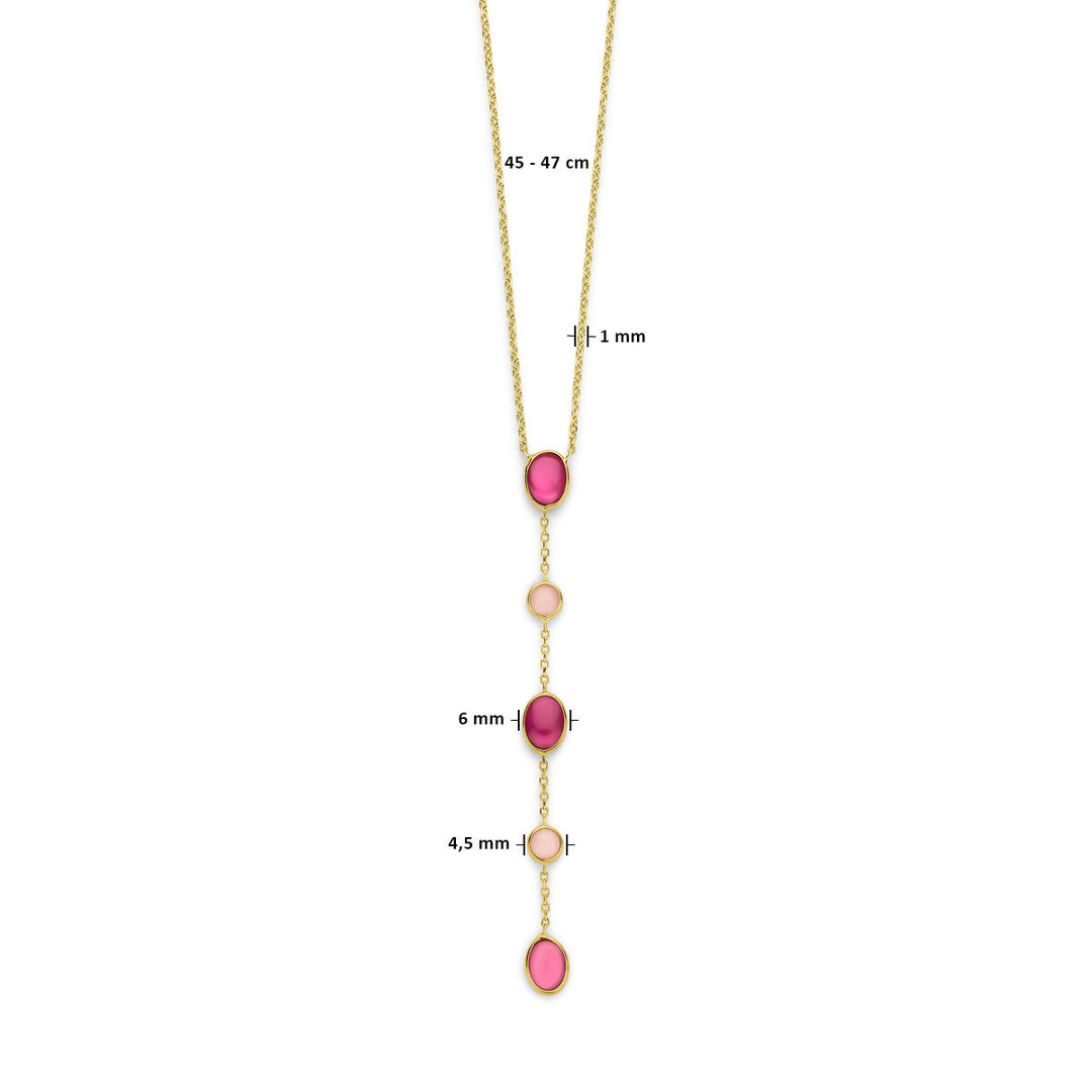 Gouden dames ketting roze opaal en robijn 14K