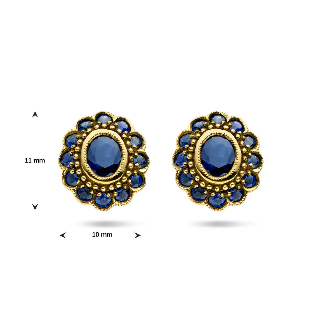 oorknoppen saffier 14K geelgoud