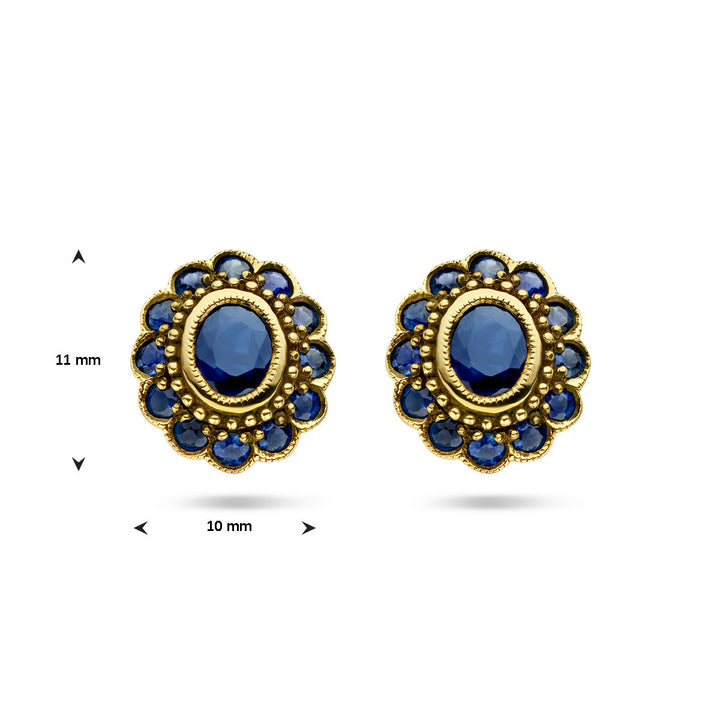 oorknoppen saffier 14K geelgoud