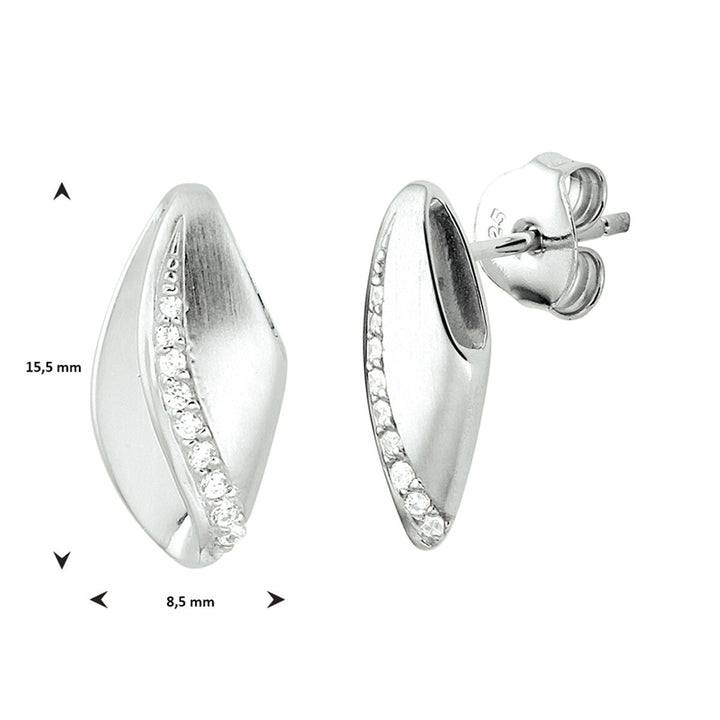 ear studs zirconia poly/matte silver rhodium plated