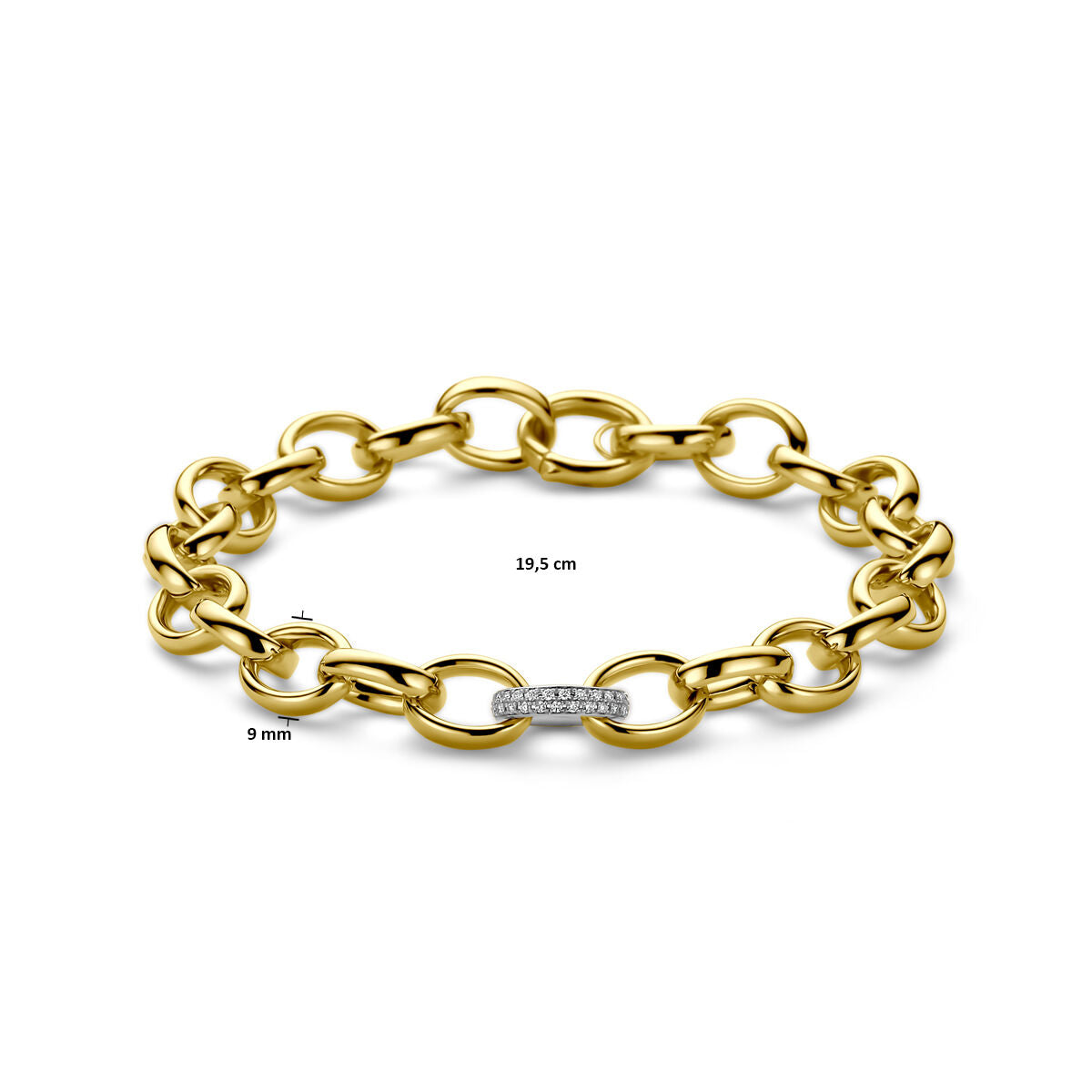armband fantasie schakel diamant 0.18ct h si 9 mm 19,5 cm 14K bicolor goud geel/wit