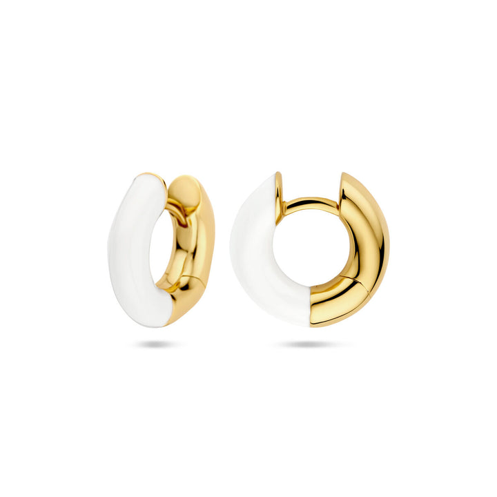 klapoorringen wit emaille 4 mm 1 micron zilver verguld (geel)