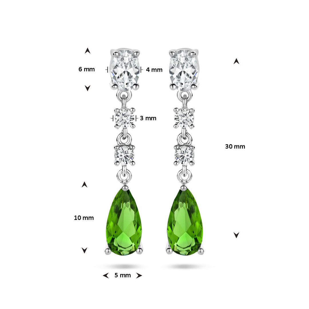 Ohrringe aus weißem und grünem Zirkonia, Silber rhodiniert