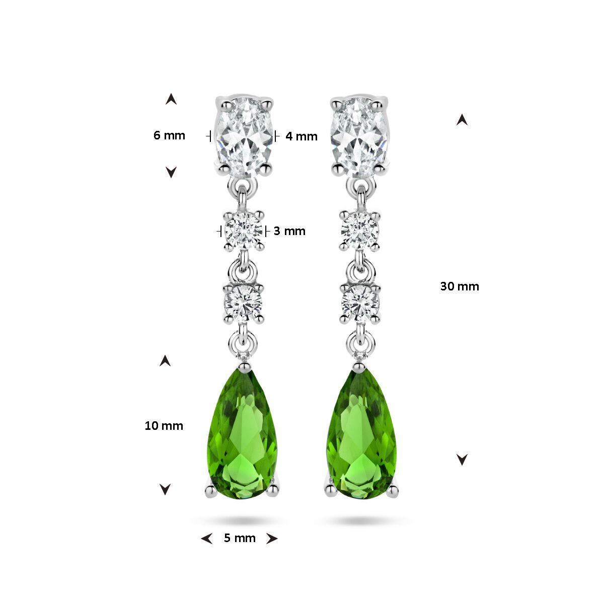 oorhangers wit en groen zirkonia zilver gerhodineerd