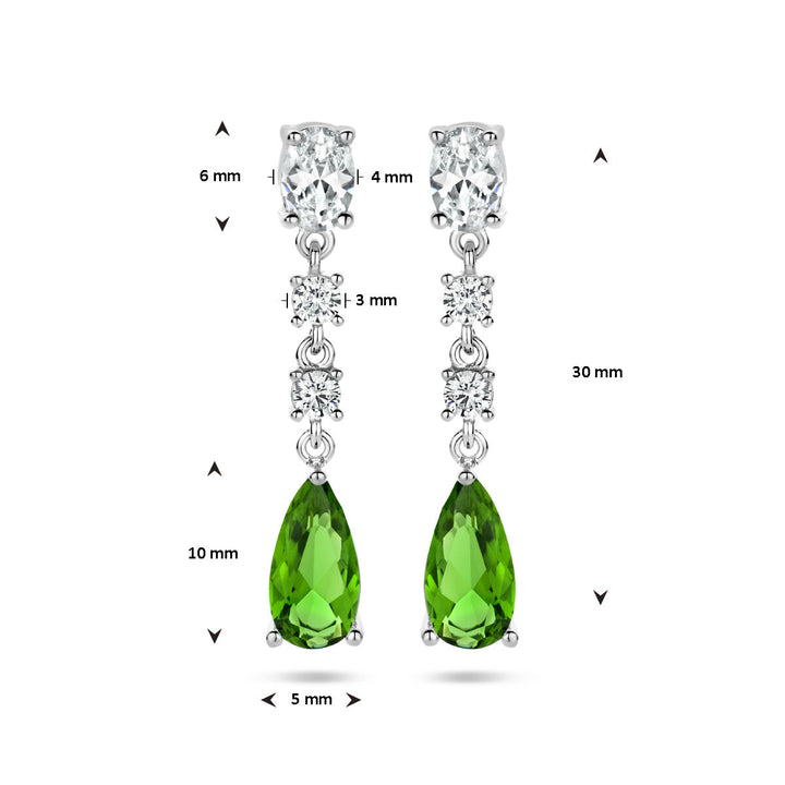 Ohrringe aus weißem und grünem Zirkonia, Silber rhodiniert