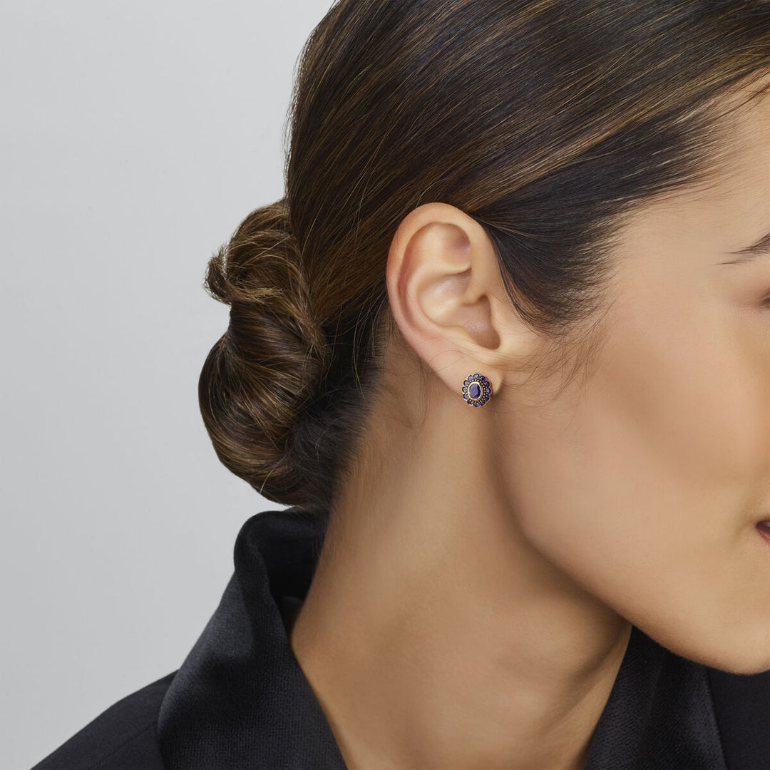 oorknoppen saffier 14K geelgoud