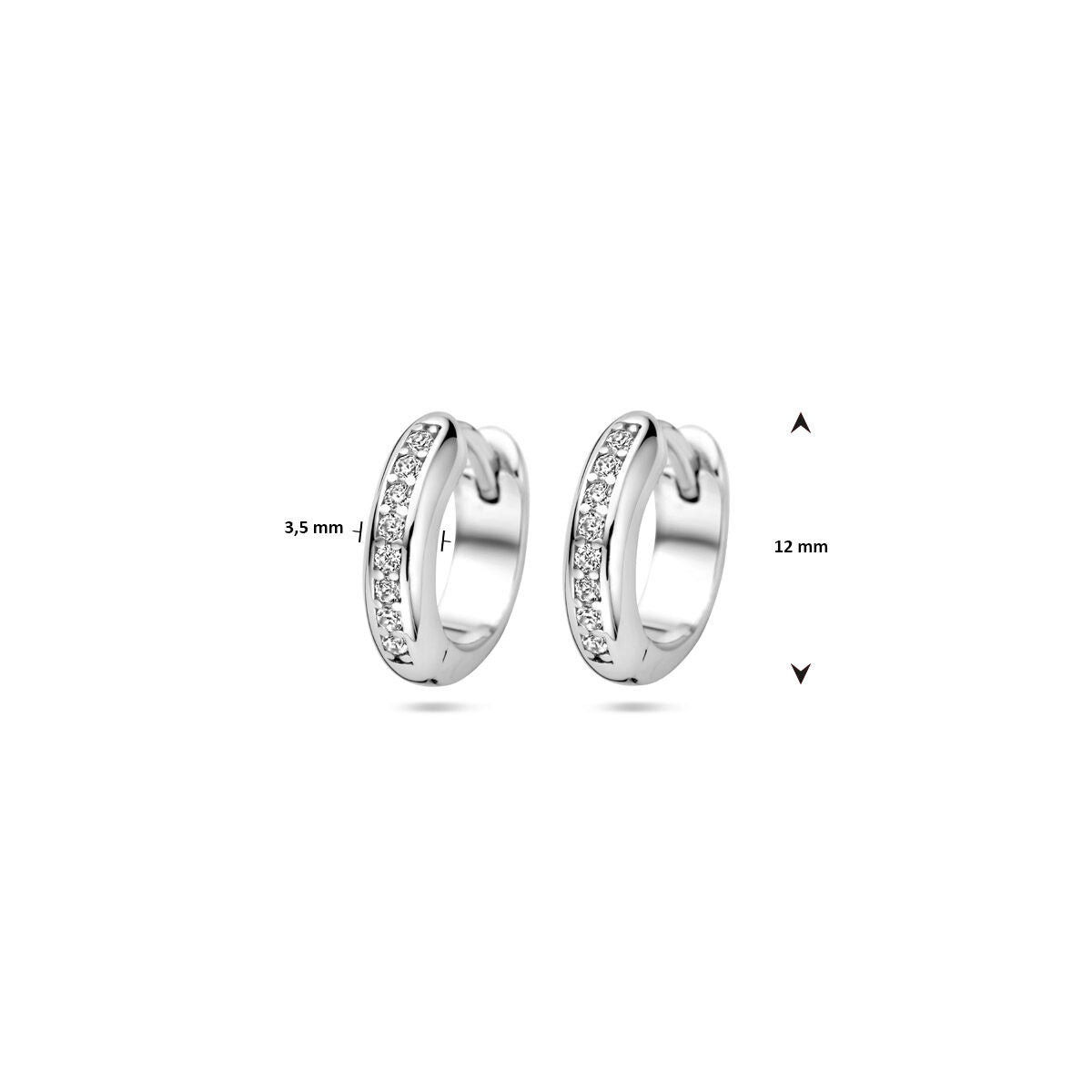 klapoorringen zirkonia 12 mm zilver gerhodineerd