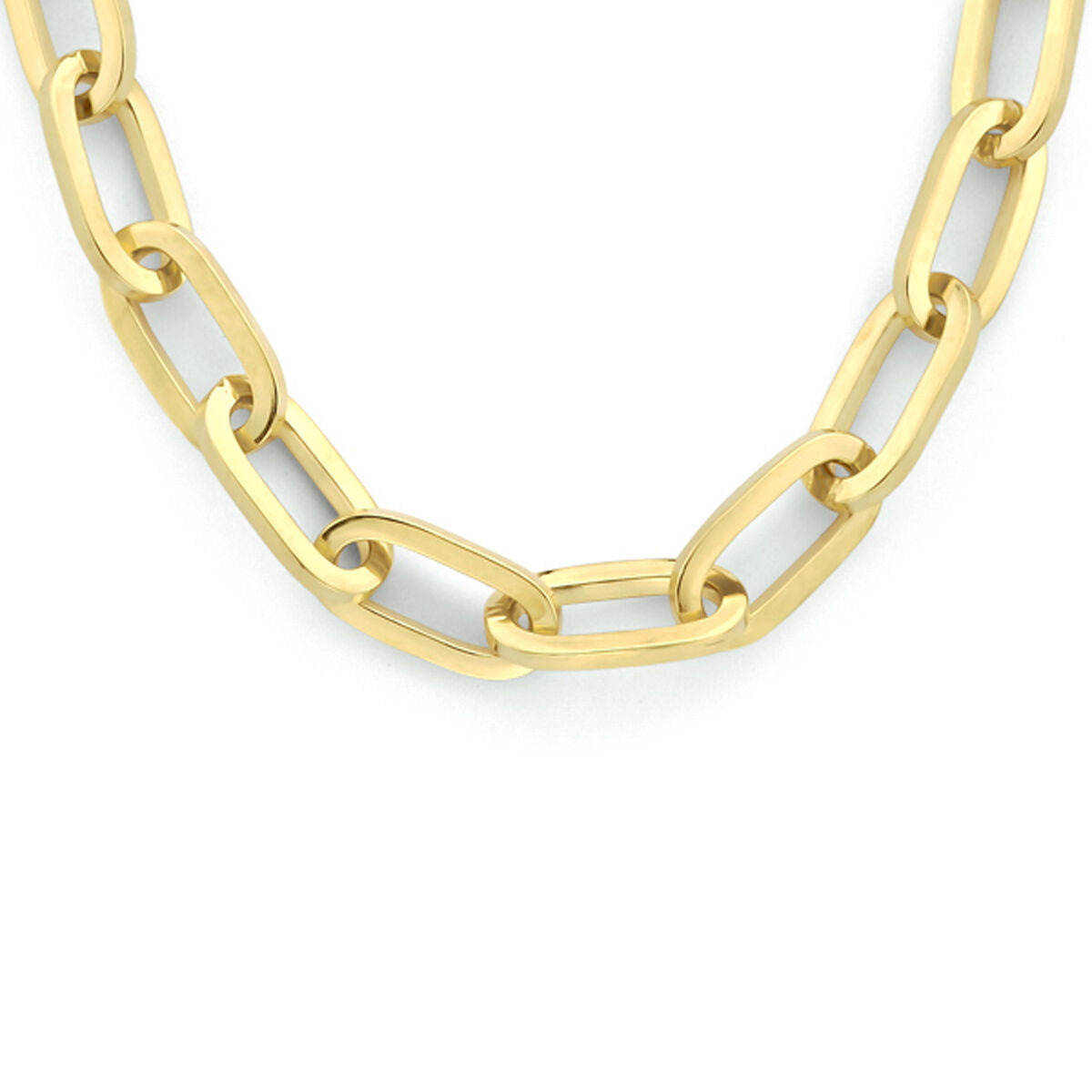 Collier van massief zilgold met platte paperclip schakels van 5,0 mm, 45 cm lang.