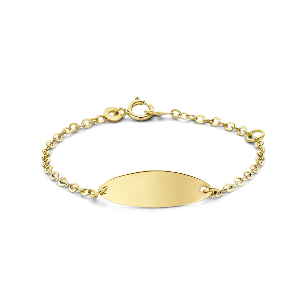 Gouden graveerarmband met een plaat van 6,0 mm en een schakelketting.