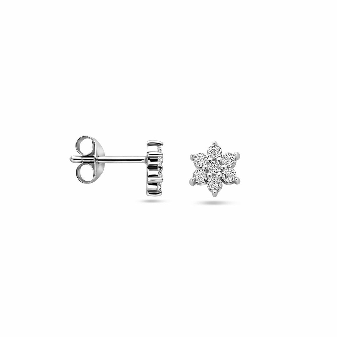 ear studs flower zirconia silver rhodium plated